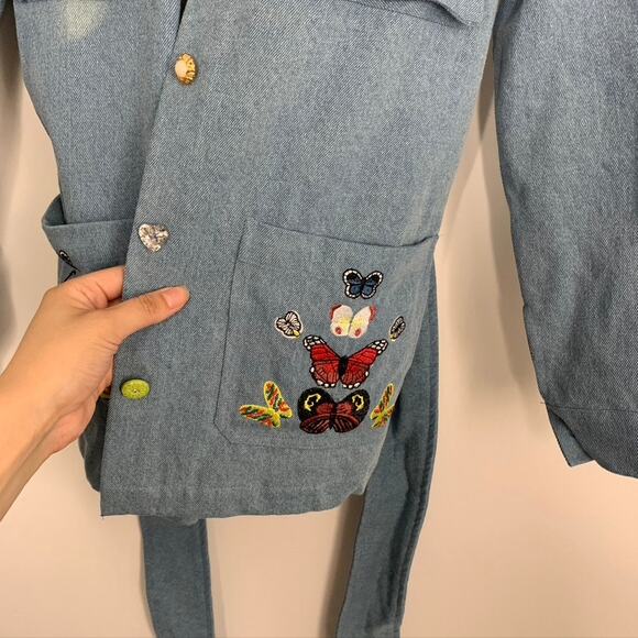 Meghan Fabulous Boheme Butterfly Bomb Jacket Denim Womens Small - Picture 5 of 16